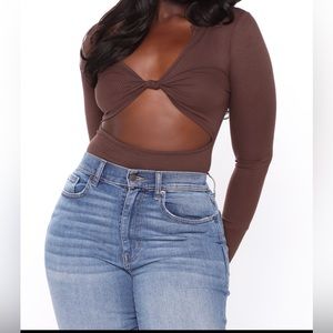 Brown fashion nova ribbed body suit